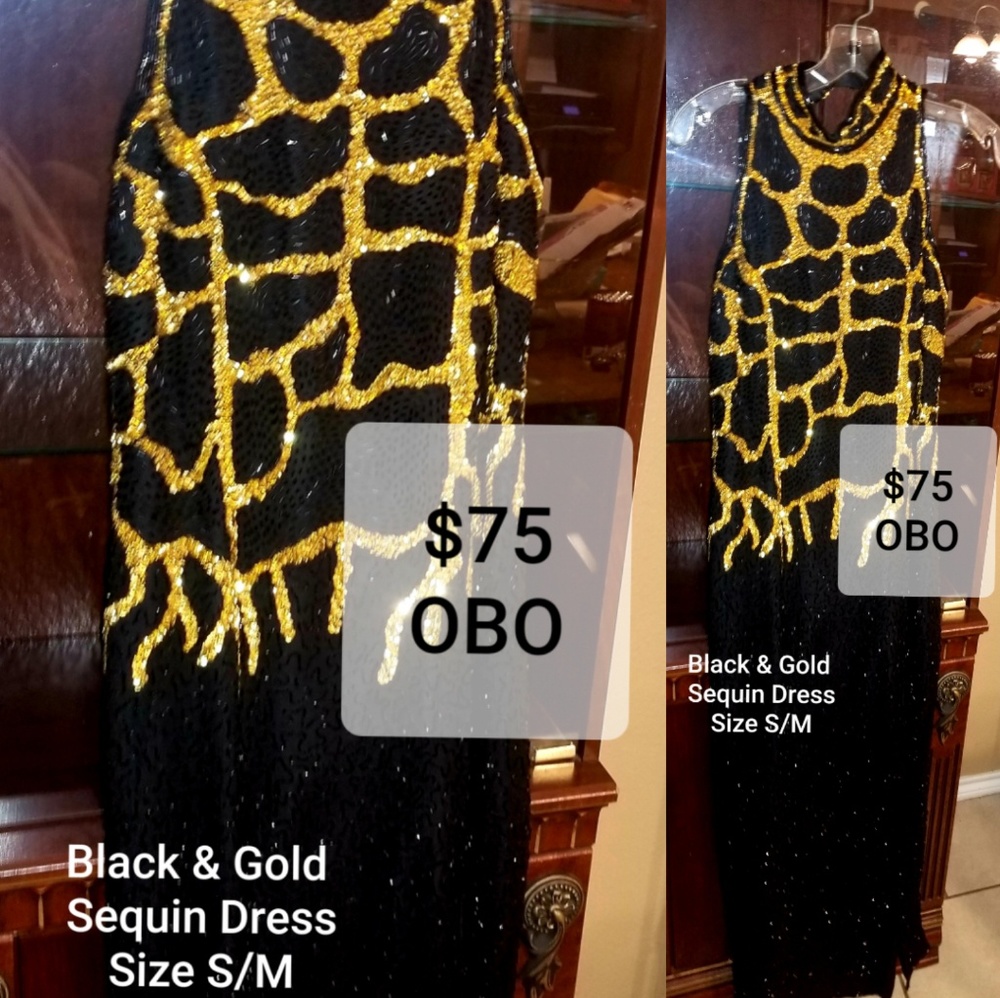Black and Gold Sequins Dress